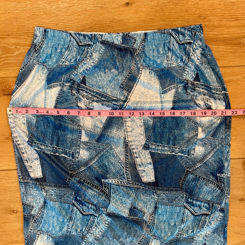 New SHEIN Printed Patchwork Light Denim-look Straight Knit Skirt XL - Picture 5 of 6